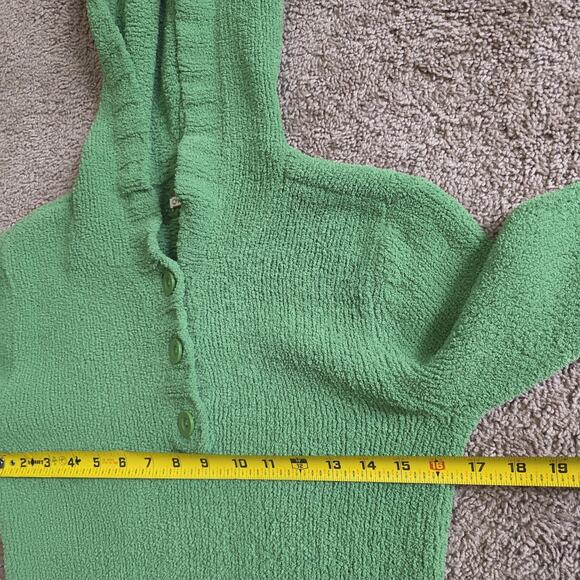 Vintage Aeropostale Fuzzy Sweater Junior L Y2K Babydoll Henley Green Fairy Hood - Picture 7 of 8